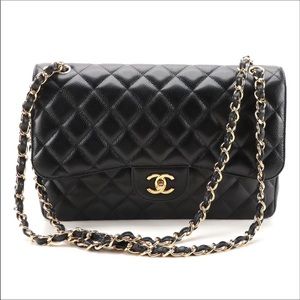 Chanel jumbo double flap quilted caviar leather